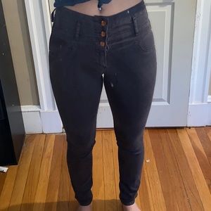 Grey refuge skinny jeans with 3 buttons